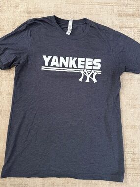 Yankees Bella Canvas Heather Navy Crewneck Tee with White Tag